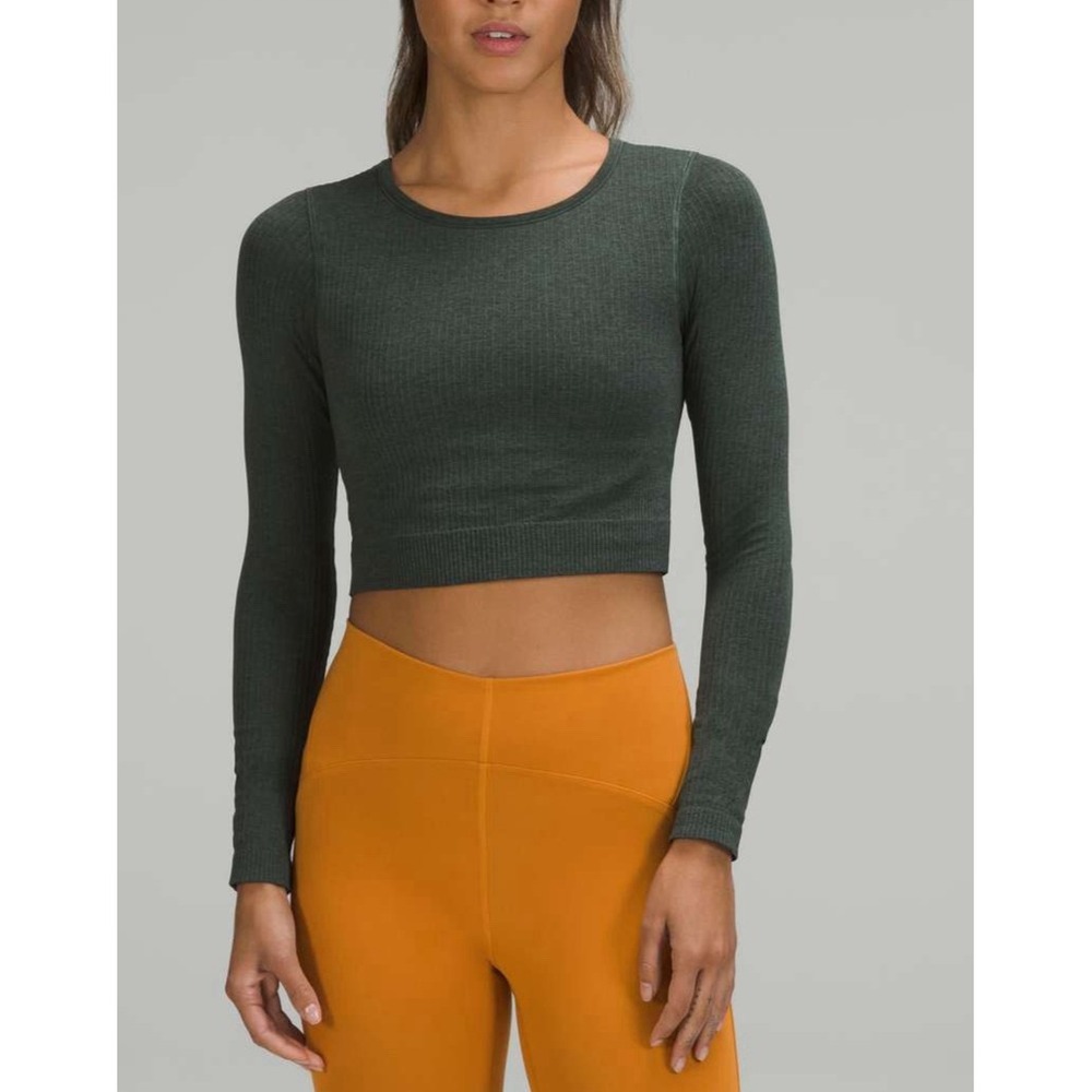 NEW Lululemon Ebb to Street Long Sleeve Shirt Crop Smoked Spruce Green W3DZNS